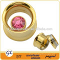 TP011063 stainless steel body jewelry , pink crystal ear plug jewelry